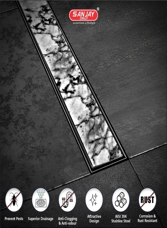 SANJAY CHILLY Stainless Steel Shower Channel Marble Drainer 304 Grade Bathroom GRATINGS 21MM Tile Insert Floor Drain Strainer with Cockroach Trap Anti Odor (Side Hole - 24x4 INCH) - Image 2